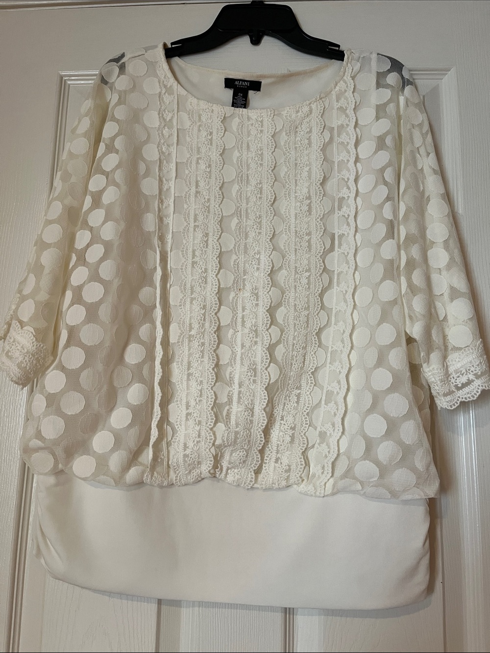 Alfani Ivory Sheer Polka Dot Lace-Trim Blouse